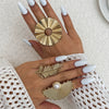 Ring Metal Imitation Pearl Ruffled Feather Flower Leaf Electroplated Style