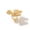 Ring Metal Imitation Pearl Ruffled Feather Flower Leaf Electroplated Style