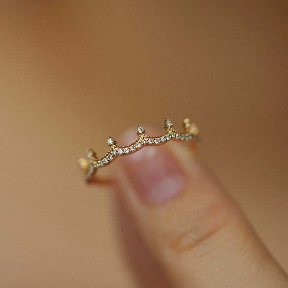 Ring Microinlaid Zircon Princess Crown Retro Jewelry