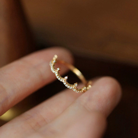 Ring Microinlaid Zircon Princess Crown Retro Jewelry
