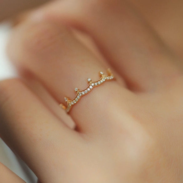 Ring Microinlaid Zircon Princess Crown Retro Jewelry