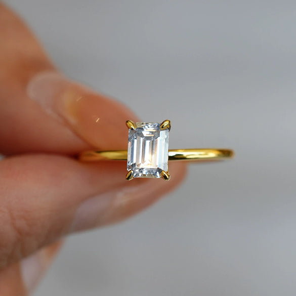 Ring Moissanite S925 Silver Geometric Plated 18K Gold Set With Diamonds
