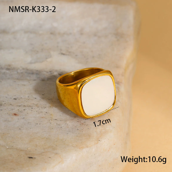 Ring Motherofpearl Titanium Steel Light Luxury Geometric Electroplated 18K Gold Nonfading