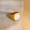 Ring Motherofpearl Titanium Steel Light Luxury Geometric Electroplated 18K Gold Nonfading