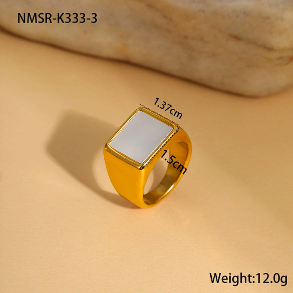 Ring Motherofpearl Titanium Steel Light Luxury Geometric Electroplated 18K Gold Nonfading