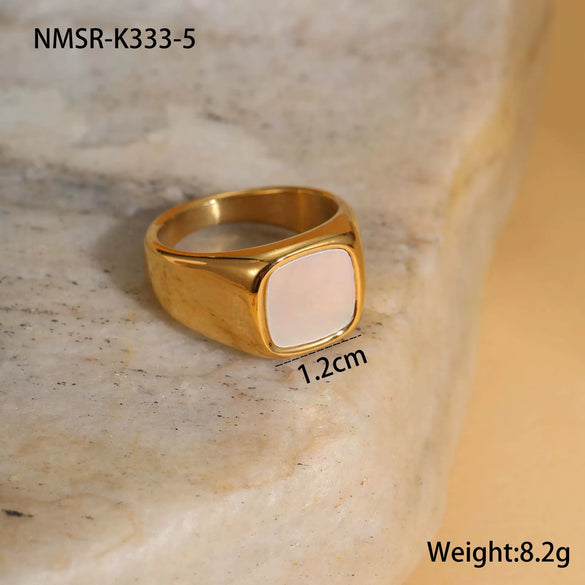 Ring Motherofpearl Titanium Steel Light Luxury Geometric Electroplated 18K Gold Nonfading