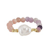 Ring Natural Stone Powder Opal Lilac Beaded Baroque Freshwater Pearl 925 Silver Electroplating Geometric Style