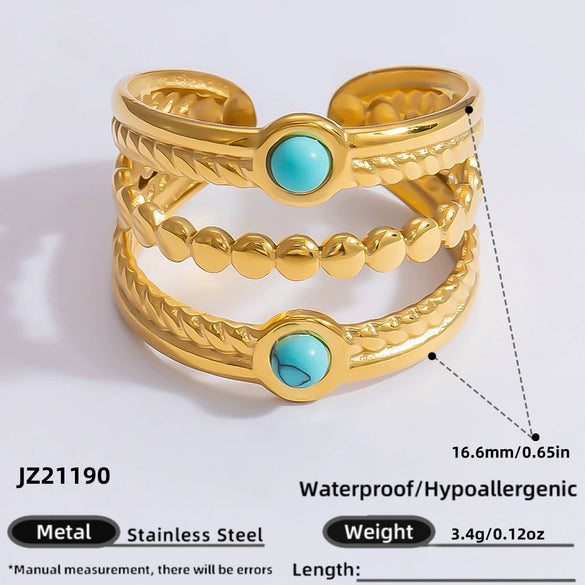 Ring Natural Stone Retro Light Luxury Colorretaining Devil's Eye Stainless Steel Geometric Electroplating Women's Jewelry