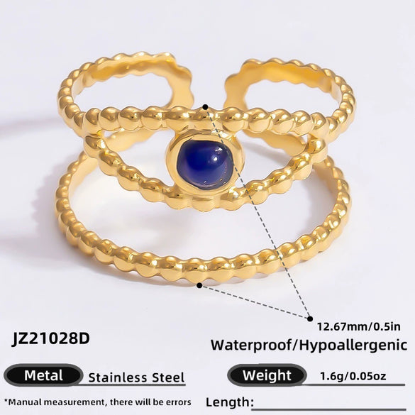 Ring Natural Stone Retro Light Luxury Colorretaining Devil's Eye Stainless Steel Geometric Electroplating Women's Jewelry