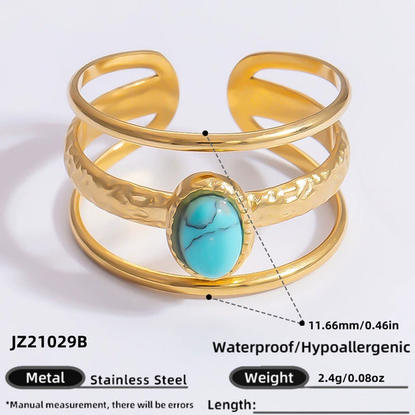 Ring Natural Stone Retro Light Luxury Colorretaining Devil's Eye Stainless Steel Geometric Electroplating Women's Jewelry