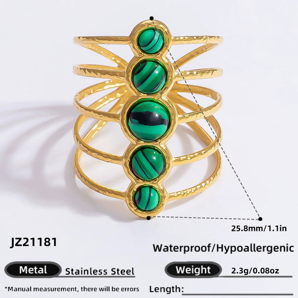 Ring Natural Stone Retro Light Luxury Colorretaining Devil's Eye Stainless Steel Geometric Electroplating Women's Jewelry