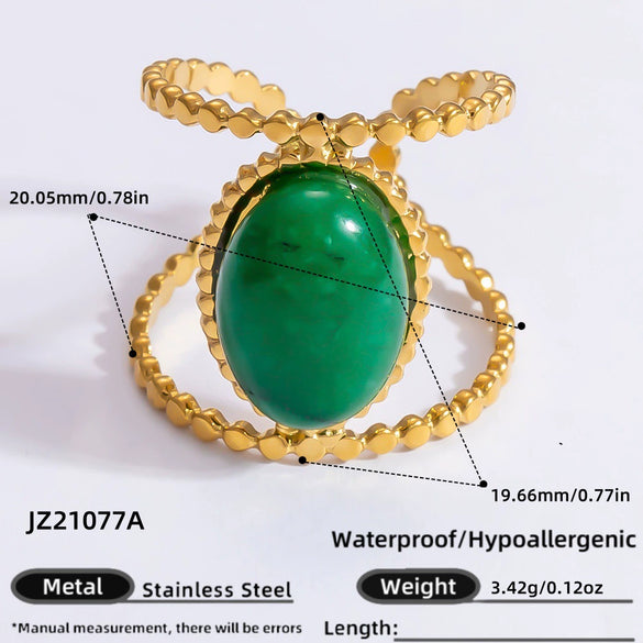 Ring Natural Stone Retro Light Luxury Colorretaining Devil's Eye Stainless Steel Geometric Electroplating Women's Jewelry