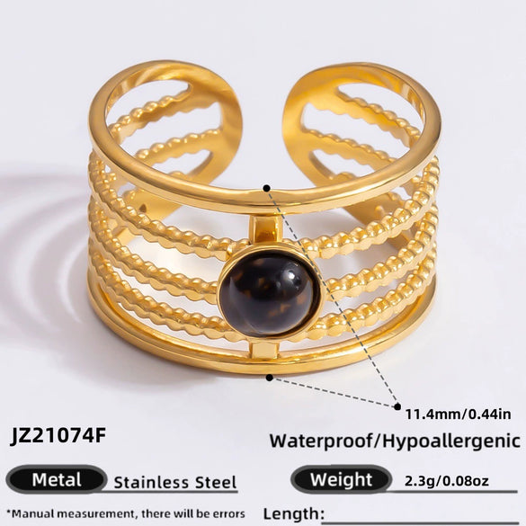 Ring Natural Stone Retro Light Luxury Colorretaining Devil's Eye Stainless Steel Geometric Electroplating Women's Jewelry