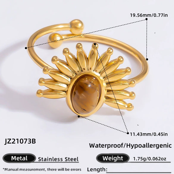 Ring Natural Stone Retro Light Luxury Colorretaining Devil's Eye Stainless Steel Geometric Electroplating Women's Jewelry