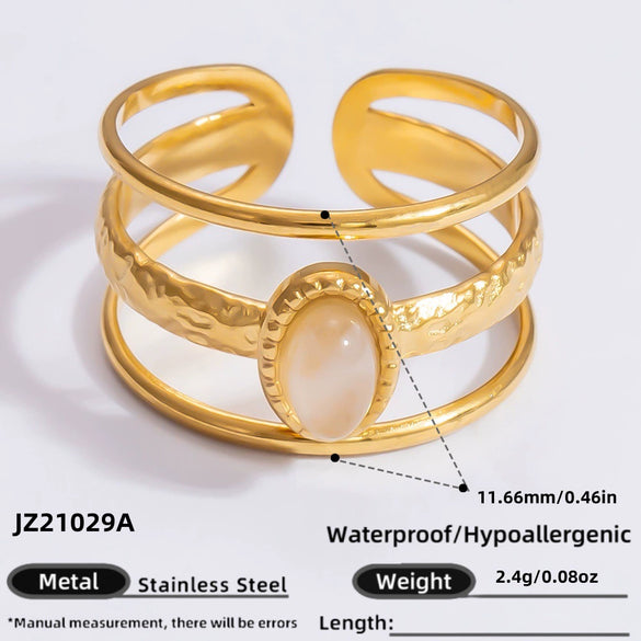 Ring Natural Stone Retro Light Luxury Colorretaining Devil's Eye Stainless Steel Geometric Electroplating Women's Jewelry