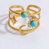 Ring Natural Stone Retro Light Luxury Colorretaining Devil's Eye Stainless Steel Geometric Electroplating Women's Jewelry
