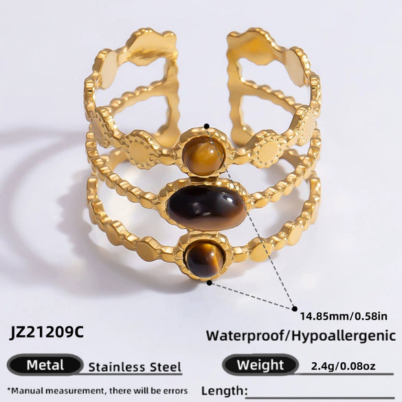 Ring Natural Stone Retro Light Luxury Colorretaining Devil's Eye Stainless Steel Geometric Electroplating Women's Jewelry
