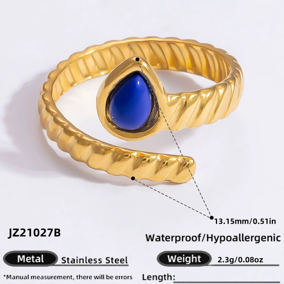 Ring Natural Stone Retro Light Luxury Colorretaining Devil's Eye Stainless Steel Geometric Electroplating Women's Jewelry