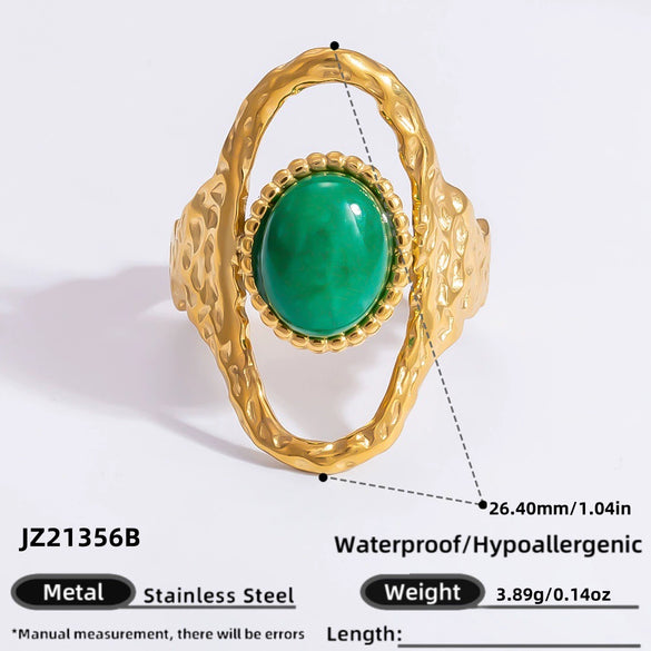 Ring Natural Stone Retro Light Luxury Colorretaining Devil's Eye Stainless Steel Geometric Electroplating Women's Jewelry