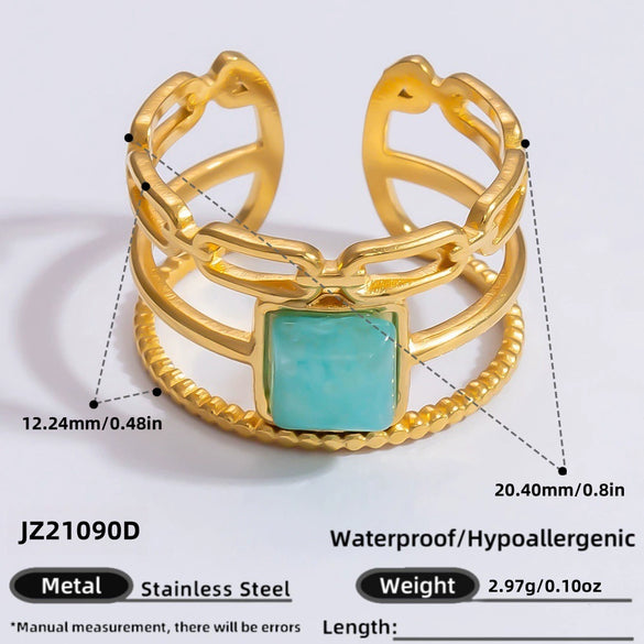 Ring Natural Stone Retro Light Luxury Colorretaining Devil's Eye Stainless Steel Geometric Electroplating Women's Jewelry