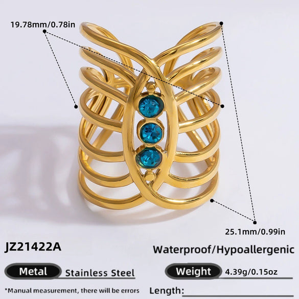 Ring Natural Stone Retro Light Luxury Colorretaining Devil's Eye Stainless Steel Geometric Electroplating Women's Jewelry