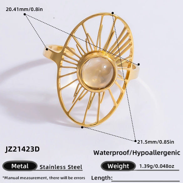 Ring Natural Stone Retro Light Luxury Colorretaining Devil's Eye Stainless Steel Geometric Electroplating Women's Jewelry