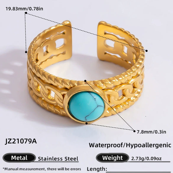 Ring Natural Stone Retro Light Luxury Colorretaining Devil's Eye Stainless Steel Geometric Electroplating Women's Jewelry