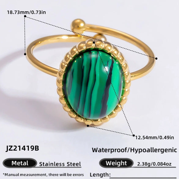 Ring Natural Stone Retro Light Luxury Colorretaining Devil's Eye Stainless Steel Geometric Electroplating Women's Jewelry