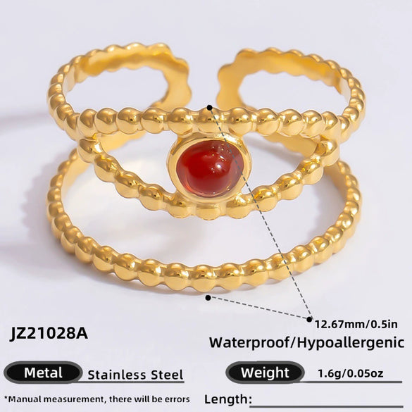 Ring Natural Stone Retro Light Luxury Colorretaining Devil's Eye Stainless Steel Geometric Electroplating Women's Jewelry