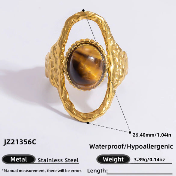 Ring Natural Stone Retro Light Luxury Colorretaining Devil's Eye Stainless Steel Geometric Electroplating Women's Jewelry