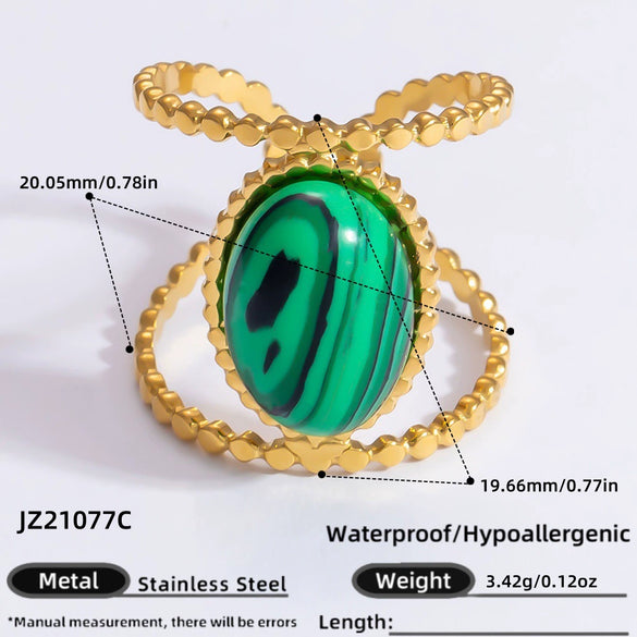 Ring Natural Stone Retro Light Luxury Colorretaining Devil's Eye Stainless Steel Geometric Electroplating Women's Jewelry