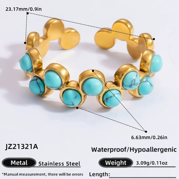 Ring Natural Stone Retro Light Luxury Colorretaining Devil's Eye Stainless Steel Geometric Electroplating Women's Jewelry