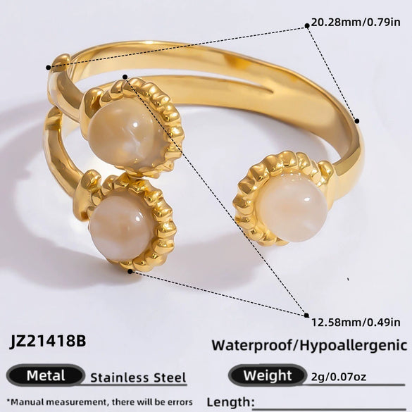 Ring Natural Stone Retro Light Luxury Colorretaining Devil's Eye Stainless Steel Geometric Electroplating Women's Jewelry