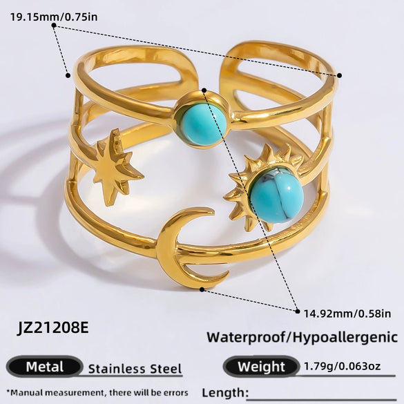Ring Natural Stone Retro Light Luxury Colorretaining Devil's Eye Stainless Steel Geometric Electroplating Women's Jewelry
