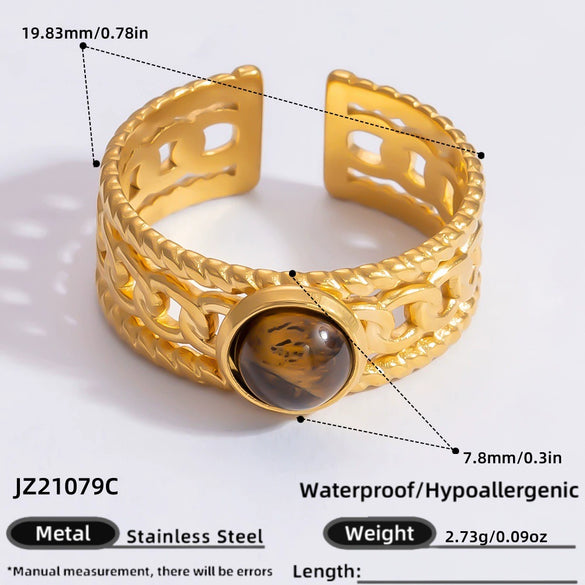 Ring Natural Stone Retro Light Luxury Colorretaining Devil's Eye Stainless Steel Geometric Electroplating Women's Jewelry