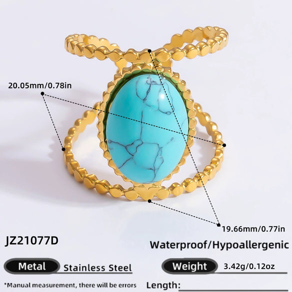 Ring Natural Stone Retro Light Luxury Colorretaining Devil's Eye Stainless Steel Geometric Electroplating Women's Jewelry
