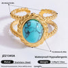 Ring Natural Stone Retro Light Luxury Colorretaining Devil's Eye Stainless Steel Geometric Electroplating Women's Jewelry