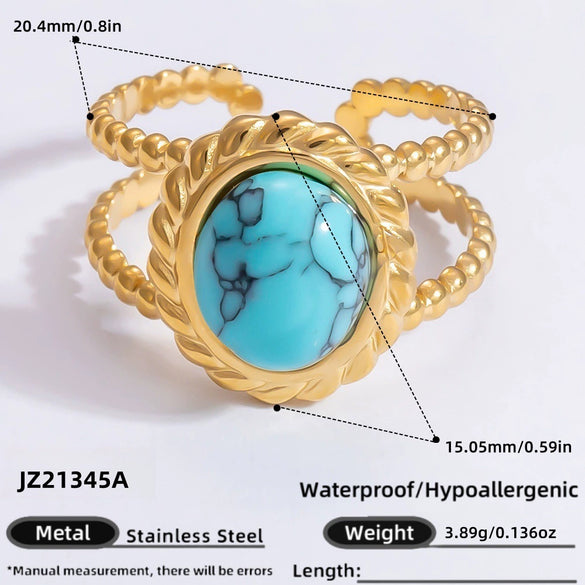 Ring Natural Stone Retro Light Luxury Colorretaining Devil's Eye Stainless Steel Geometric Electroplating Women's Jewelry