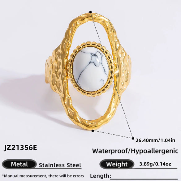 Ring Natural Stone Retro Light Luxury Colorretaining Devil's Eye Stainless Steel Geometric Electroplating Women's Jewelry