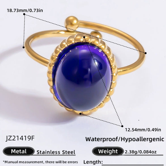 Ring Natural Stone Retro Light Luxury Colorretaining Devil's Eye Stainless Steel Geometric Electroplating Women's Jewelry