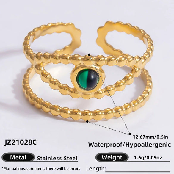 Ring Natural Stone Retro Light Luxury Colorretaining Devil's Eye Stainless Steel Geometric Electroplating Women's Jewelry