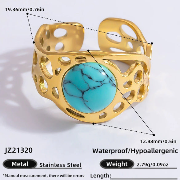 Ring Natural Stone Retro Light Luxury Colorretaining Devil's Eye Stainless Steel Geometric Electroplating Women's Jewelry