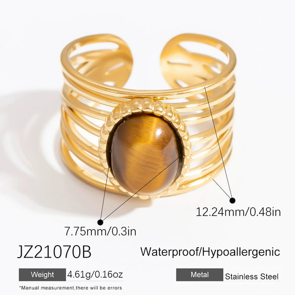 Ring Natural Stone Retro Light Luxury Colorretaining Devil's Eye Stainless Steel Geometric Electroplating Women's Jewelry