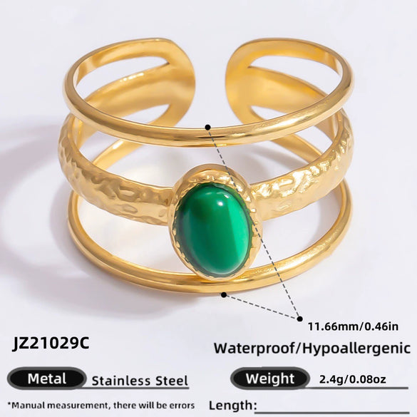 Ring Natural Stone Retro Light Luxury Colorretaining Devil's Eye Stainless Steel Geometric Electroplating Women's Jewelry