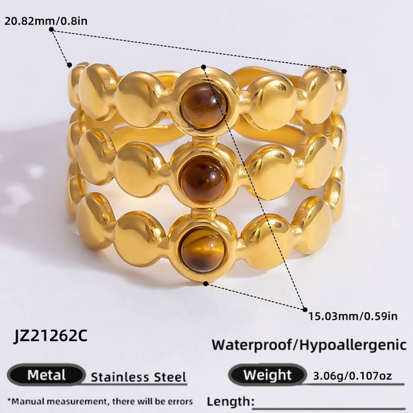 Ring Natural Stone Retro Light Luxury Colorretaining Devil's Eye Stainless Steel Geometric Electroplating Women's Jewelry