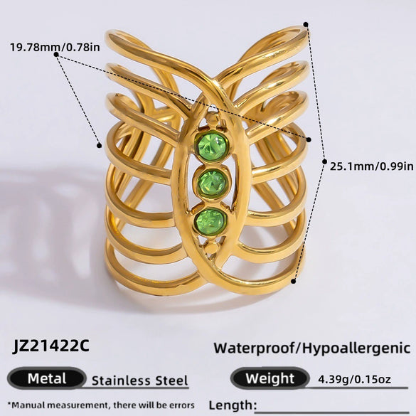 Ring Natural Stone Retro Light Luxury Colorretaining Devil's Eye Stainless Steel Geometric Electroplating Women's Jewelry