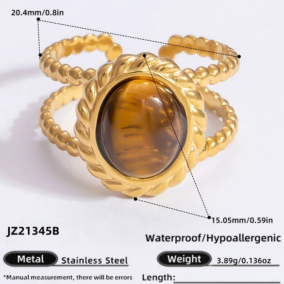 Ring Natural Stone Retro Light Luxury Colorretaining Devil's Eye Stainless Steel Geometric Electroplating Women's Jewelry