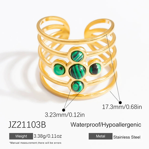 Ring Natural Stone Retro Light Luxury Colorretaining Devil's Eye Stainless Steel Geometric Electroplating Women's Jewelry