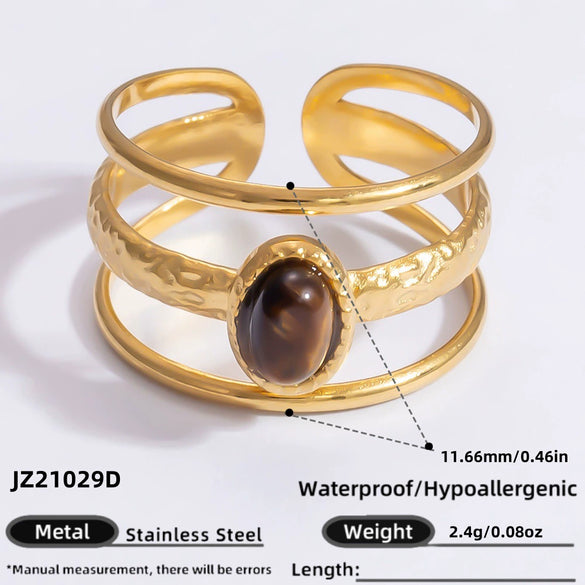 Ring Natural Stone Retro Light Luxury Colorretaining Devil's Eye Stainless Steel Geometric Electroplating Women's Jewelry