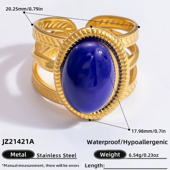 Ring Natural Stone Retro Light Luxury Colorretaining Devil's Eye Stainless Steel Geometric Electroplating Women's Jewelry